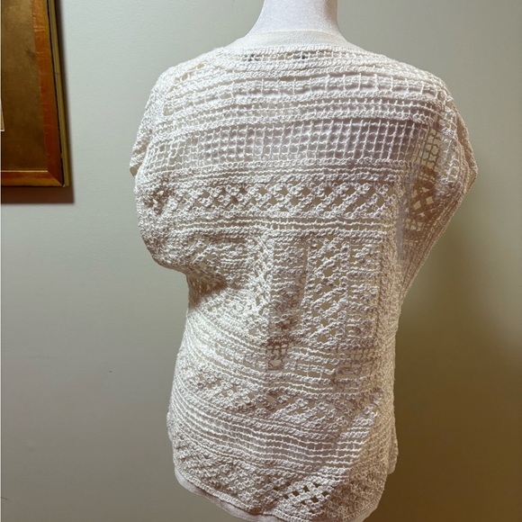Anthropologie Knitted and Knotted open sweater vest crochet top cream S - Picture 2 of 5